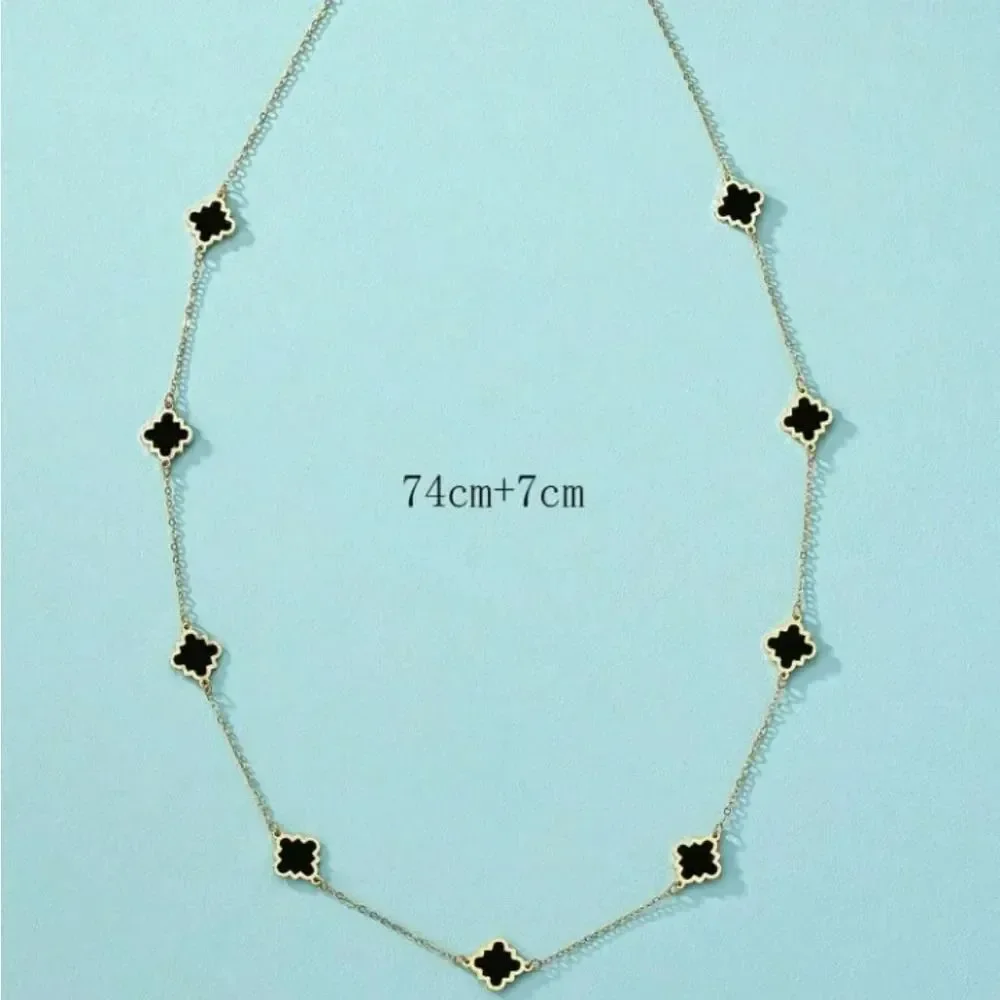 14K Gold Plated & Black four leaf clover/quatrefoil necklace